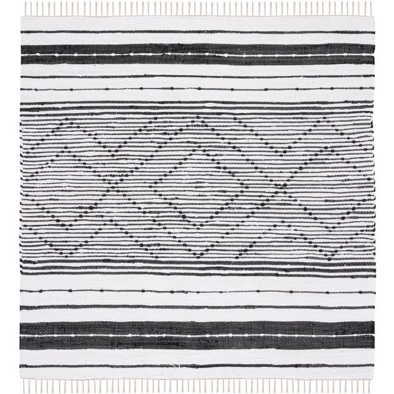 Boho-Chic Black Stripe Hand-Woven Kilim Square Rug