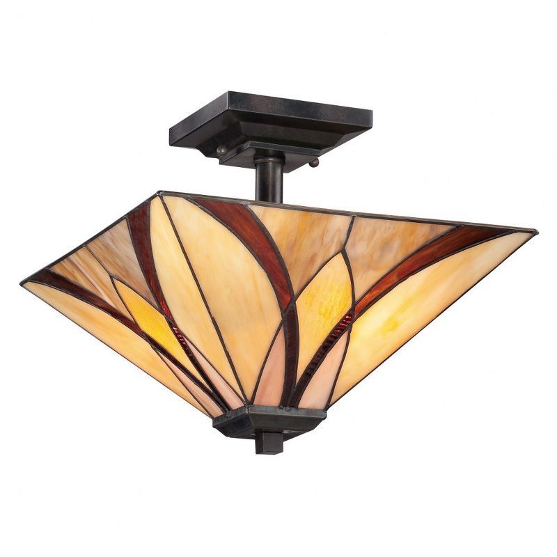 Valiant Bronze 14" Tiffany Glass Semi-Flush Mount Light