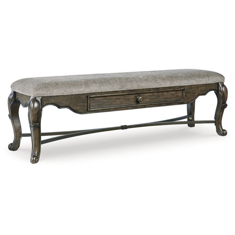 Maylee 63" Gray Upholstered Dining Bench with Drawer