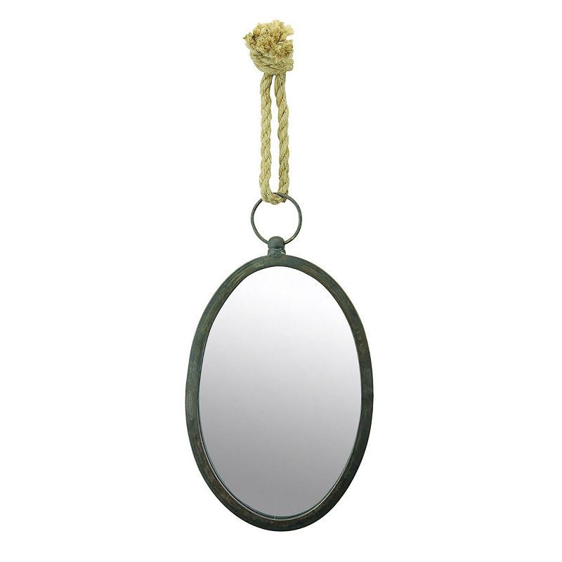 Oval Silver Metal Wall Mirror with Rope Hanging Loop