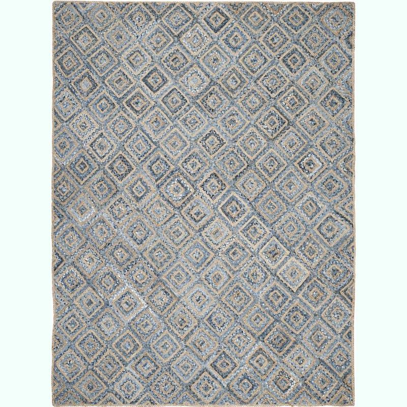 Handmade Natural Blue Geometric Wool 8' x 10' Area Rug