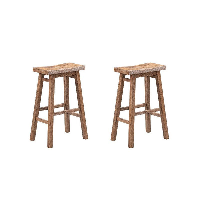 Barnwood Wire-Brush Backless Saddle Bar Stools, Set of 2