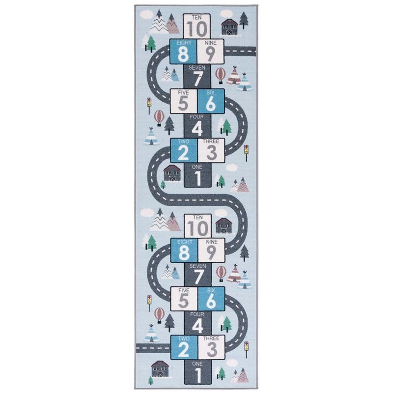 Grey and Blue Kids Playhouse Hopscotch Runner Rug