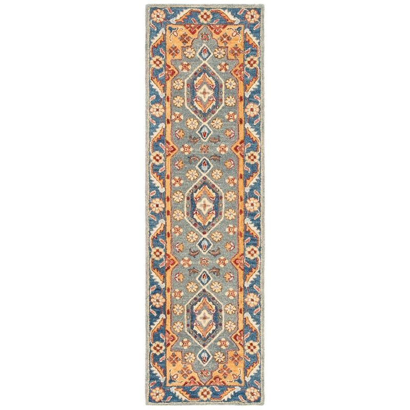 Blue and Gold Wool Tufted Runner Rug, 2'3" x 8'