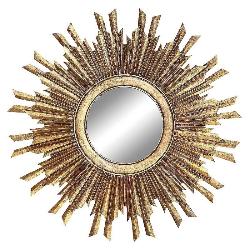 35.5" Gold Sunburst Round Wood Wall Mirror