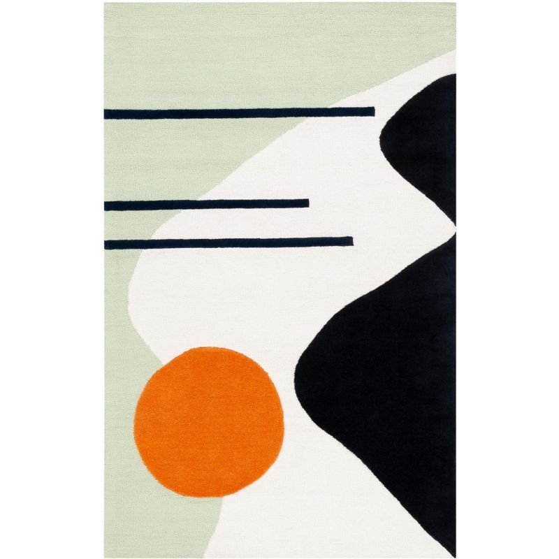 Green and Black Hand-Tufted Wool Abstract Area Rug