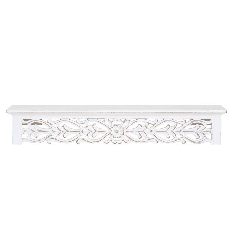 Hyla 24" White Carved Botanical Floating Shelf