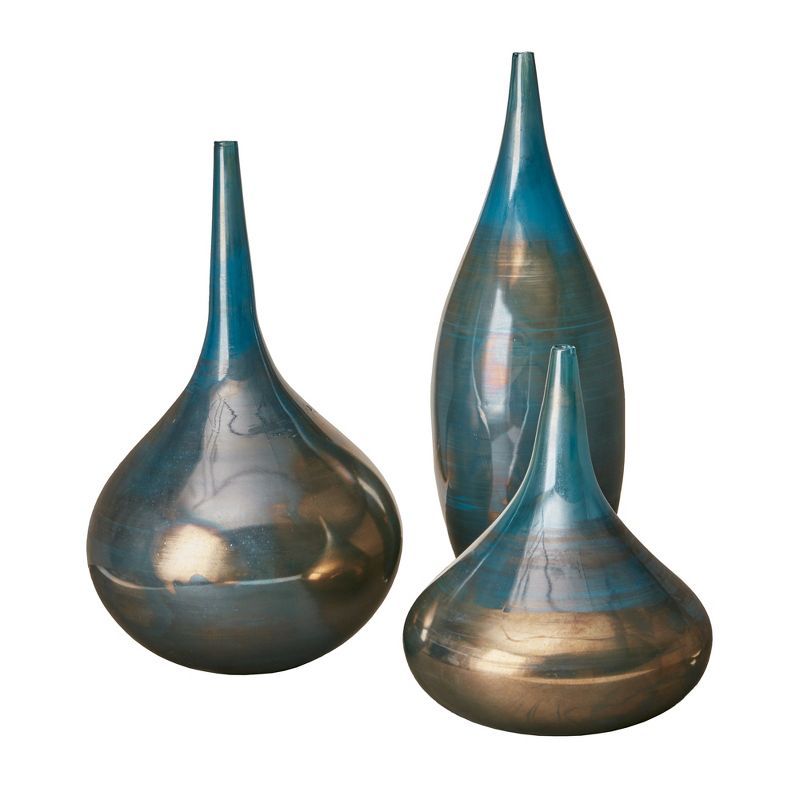 Elegant Blue and Bronze Glass Decorative Vase Set