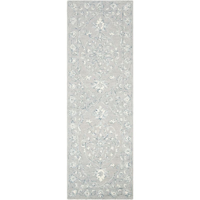 Ivory and Light Grey Wool Tufted Runner Rug