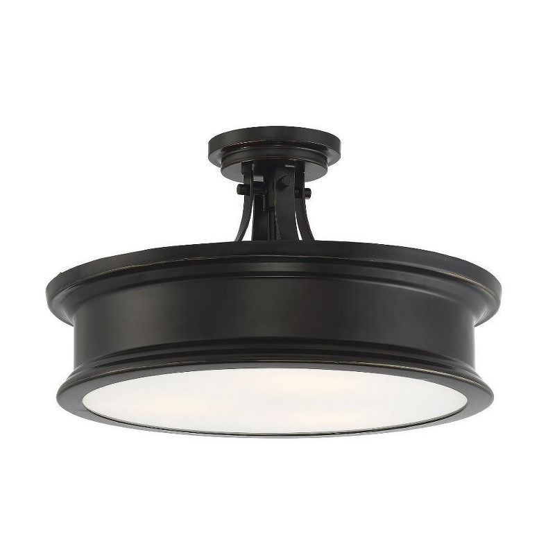 Watkins 16" Classic Bronze Semi-Flush Mount with Opal Glass Shade