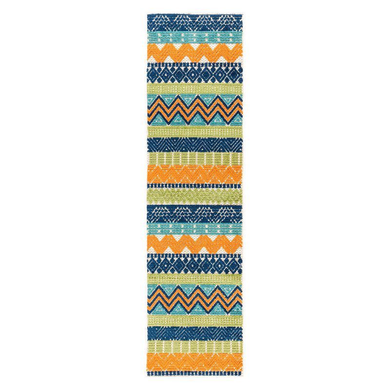 Bohemian Bliss Geometric Multicolor 2'x7' Synthetic Indoor/Outdoor Runner Rug