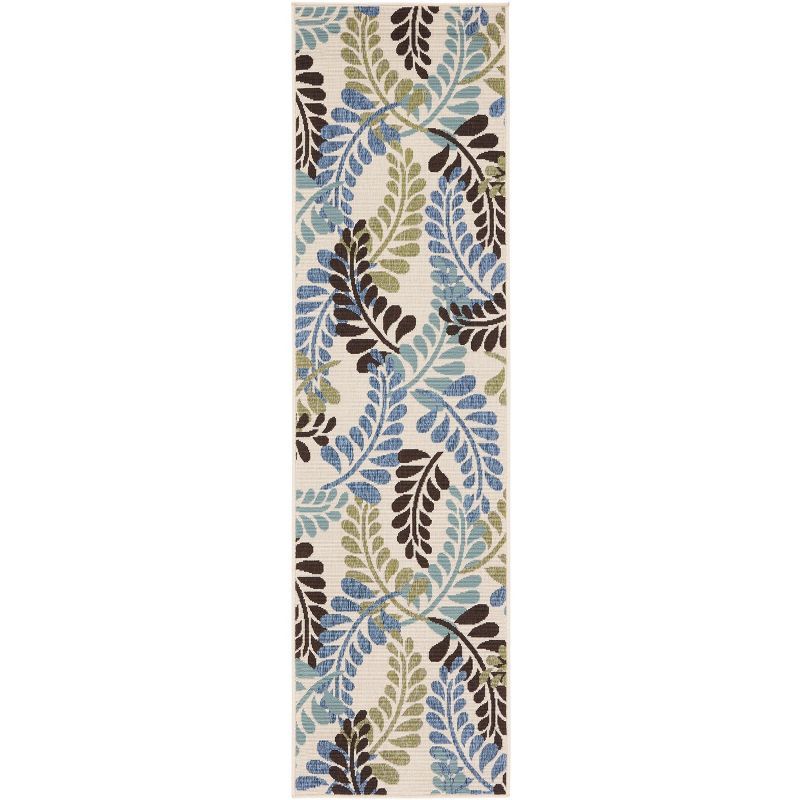 Veranda Cream and Aqua Floral Indoor/Outdoor Runner Rug