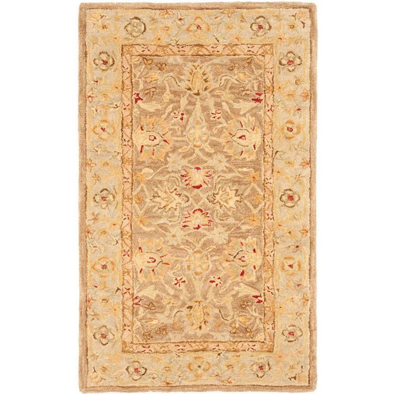 Handmade Tan/Ivory Floral Wool Tufted Rug 3' x 5'