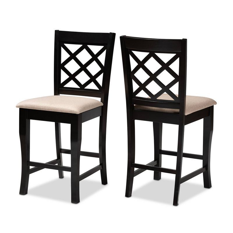 Set of 2 Cream Upholstered Oak Counter Stools