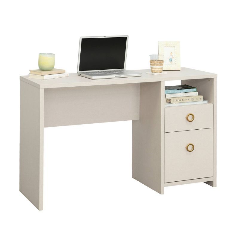 Dove Linen White Wood Desk with Drawer and Filing Cabinet