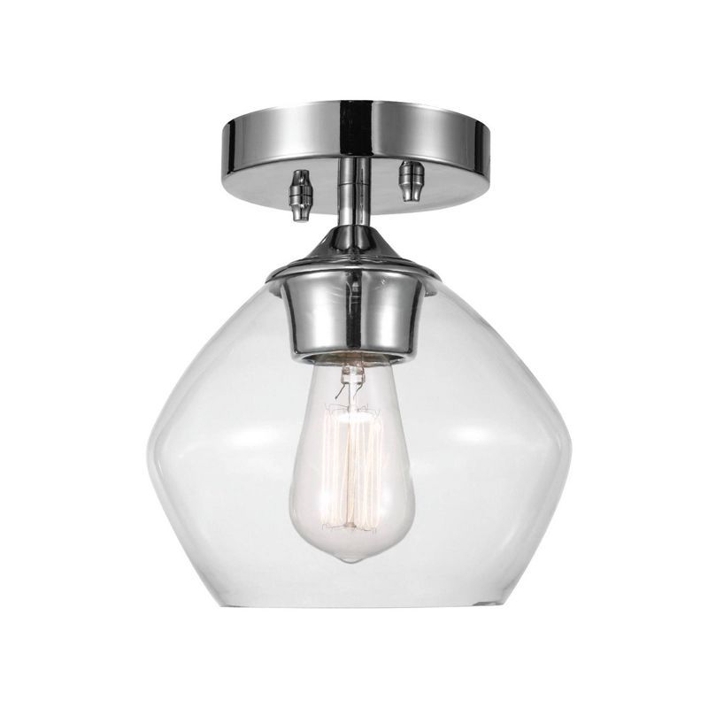 Harrow 9" Chrome Semi-Flush Mount with Curved Clear Glass Shade