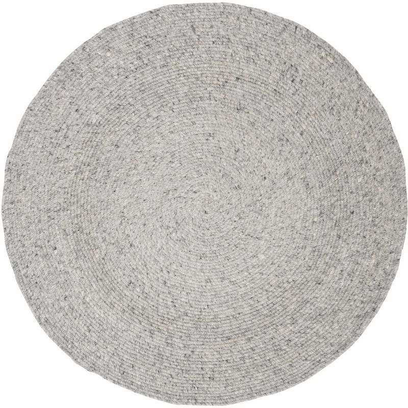 Handmade Light Gray Braided Wool Round Area Rug