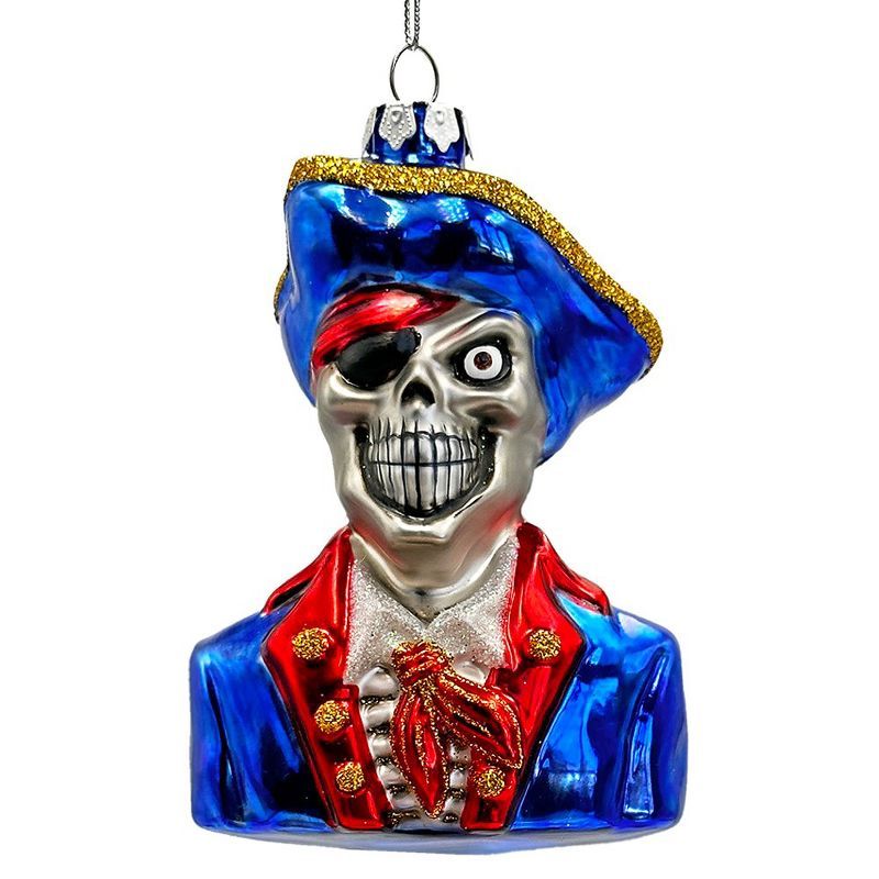 Fierce Pirate Skeleton Glass Ornament, Gothic Skull Captain Decor