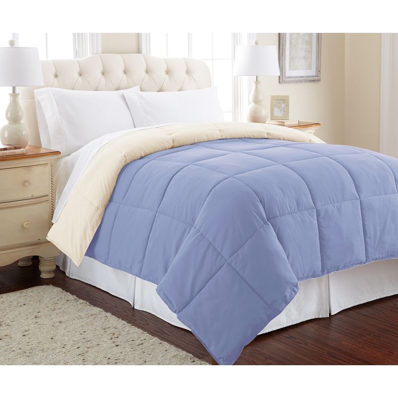 Twin Blue and Cream Reversible Down Alternative Microfiber Comforter Set