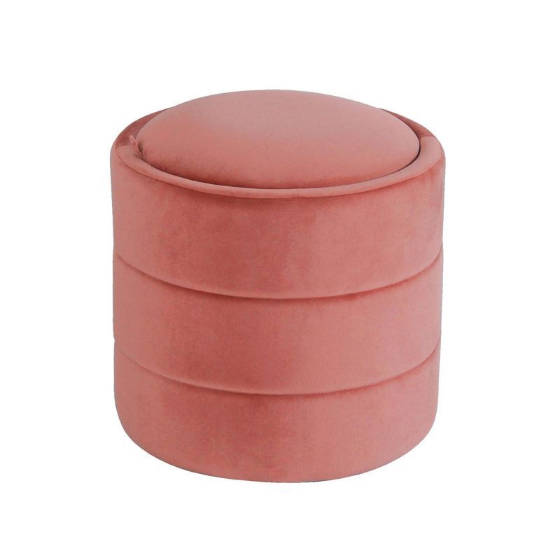 Blush Velvet Round Tufted Storage Ottoman