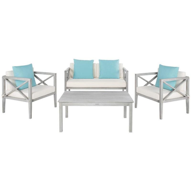 Transitional Eucalyptus Wood 4-Person Outdoor Conversation Set, White