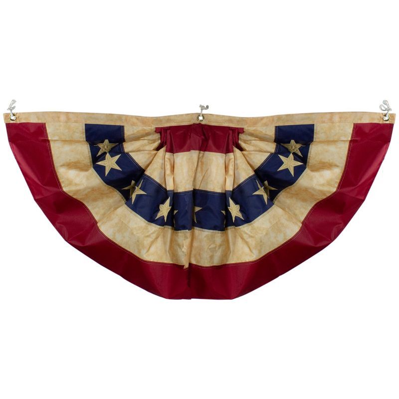 Vintage Patriotic Tea-Stained Pleated Bunting Flag with Stars