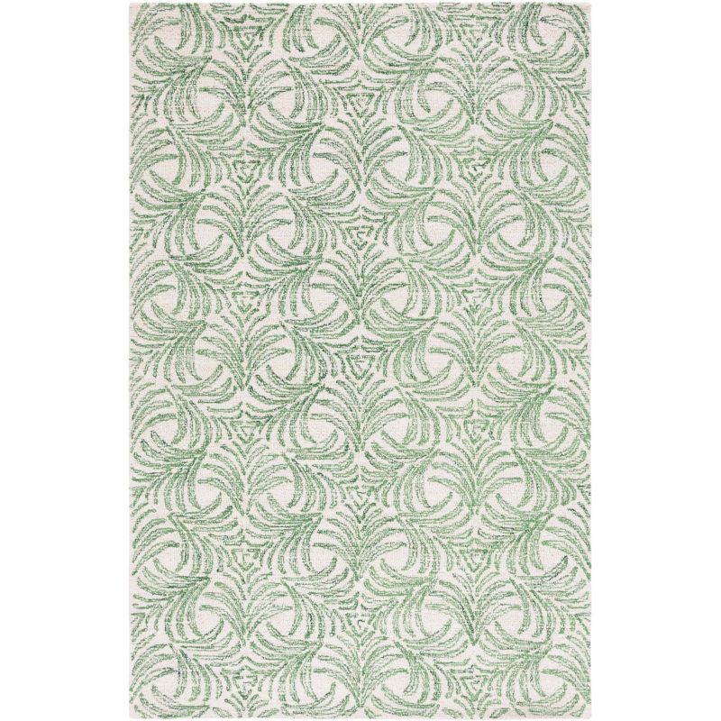 Ivory and Green Floral Hand-Tufted Wool Silk Rug, 8' x 10'