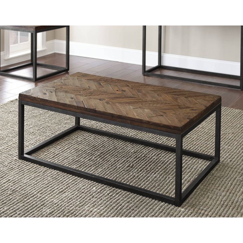 Lorenza Medium Brown Acacia Wood and Steel Rectangular Coffee Table