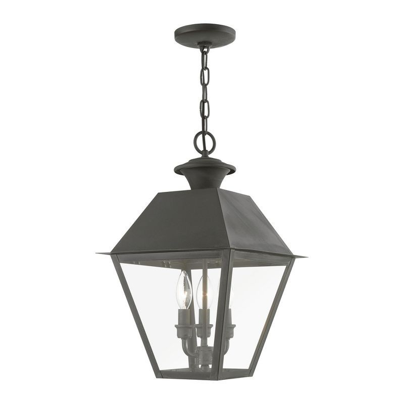 Charcoal Black Brass 3-Light Outdoor Pendant with Clear Glass