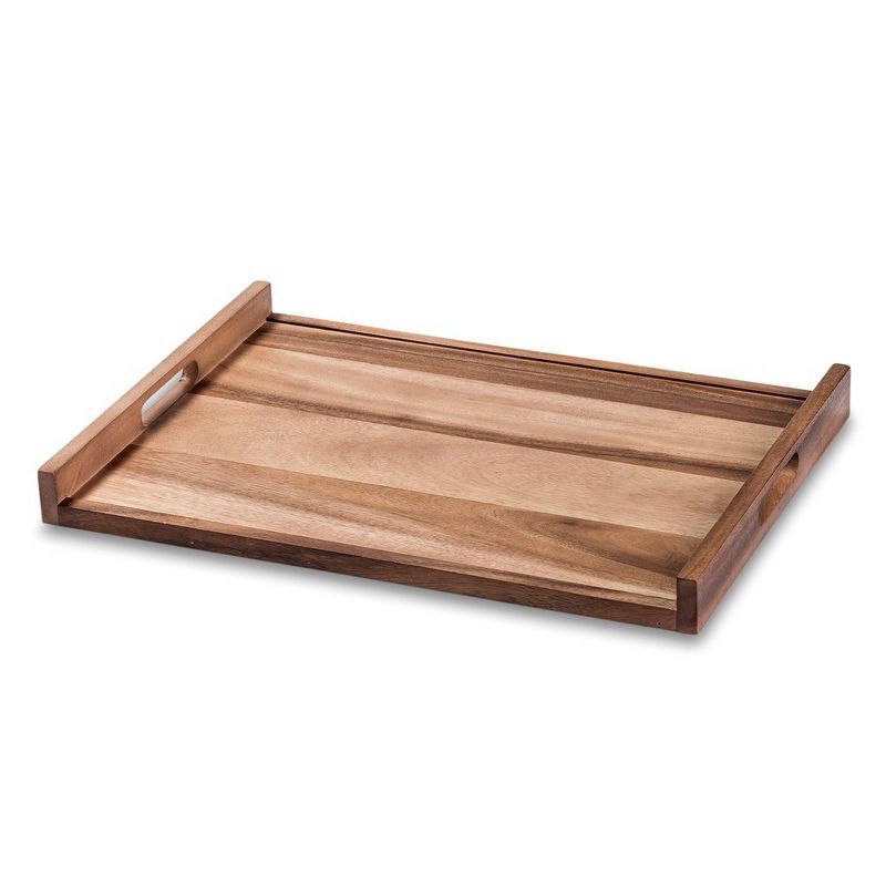 Elegant Acacia Wood Large Serving Tray with Reversible Design