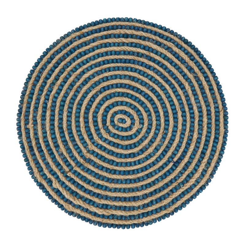 Blue and Beige Beaded Circular Placemats Set of 4