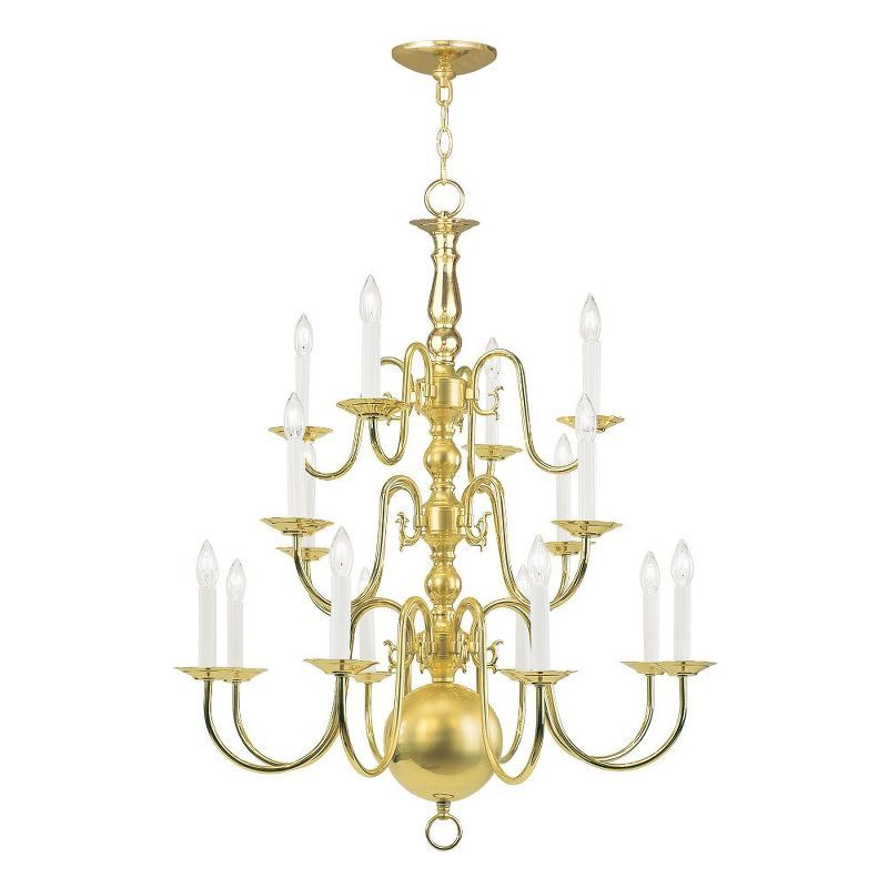 Elegant Colonial 16-Light Polished Brass Chandelier