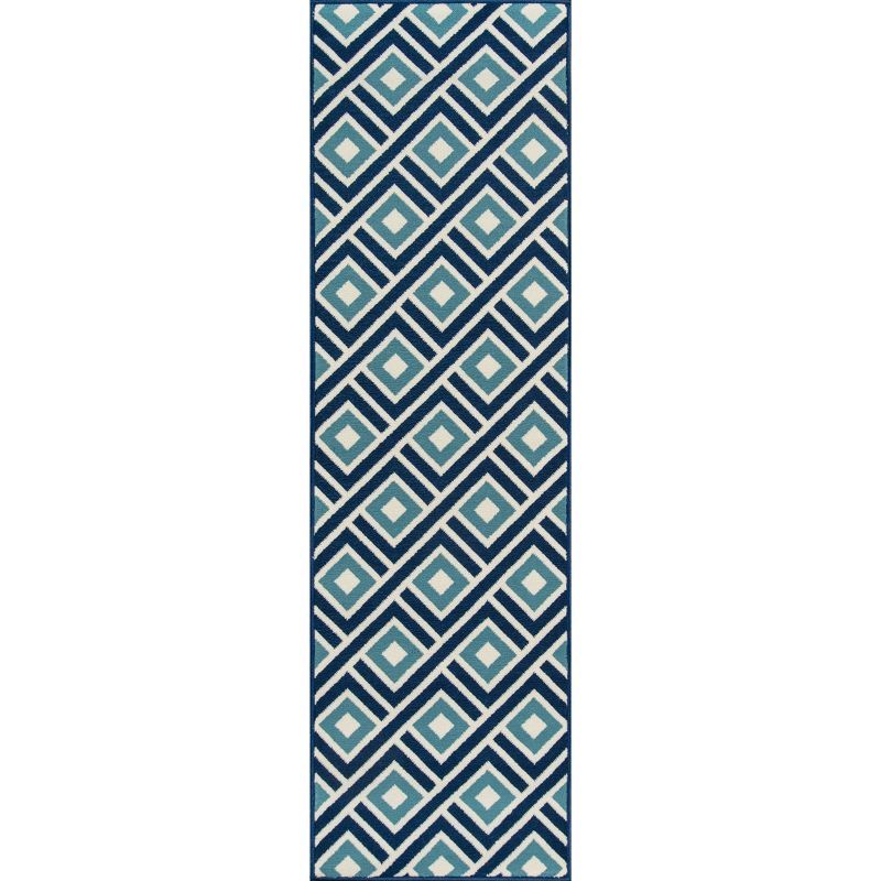 Blue Geometric Flat Woven Synthetic Runner Rug 2'3" x 7'6"