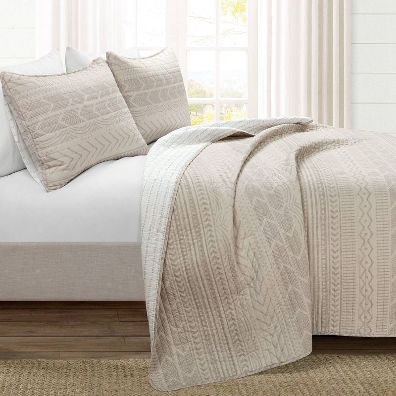 Wheat Reversible Cotton Full Quilt Set with Shams