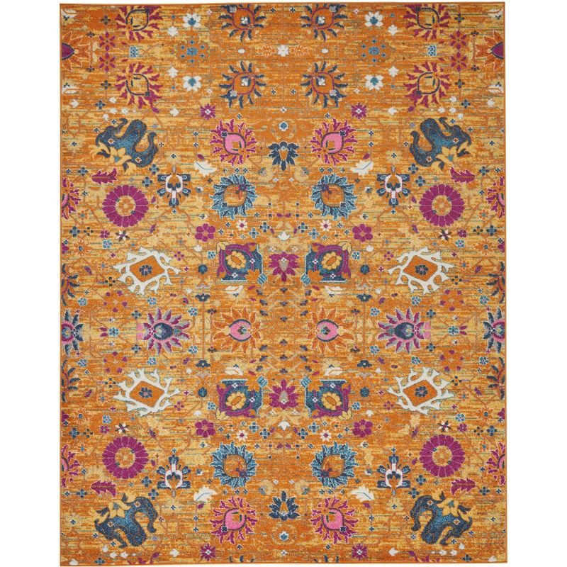 Sunburst Floral Bliss 9' x 12' Easy-Care Synthetic Area Rug