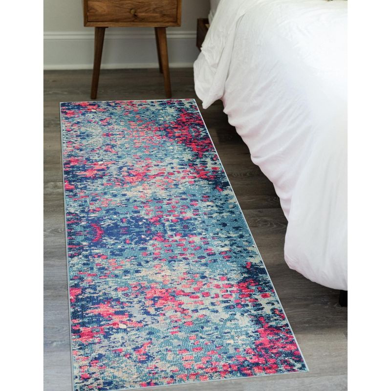 Jardin Blue and Pink Abstract Runner Rug