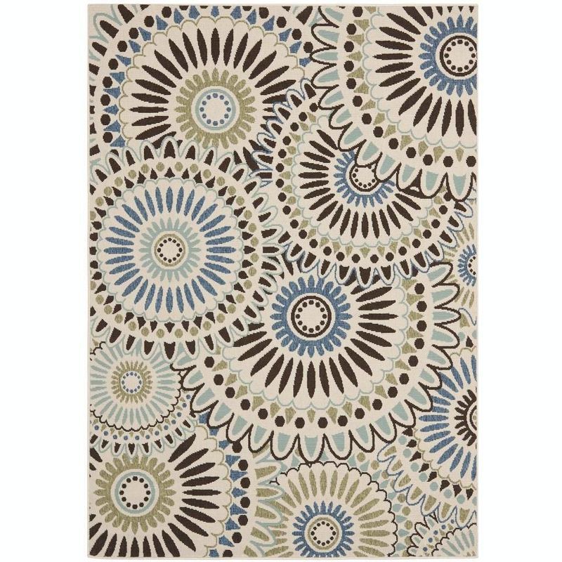 Handmade Cream/Blue Floral Tufted Synthetic 5' x 7' Area Rug