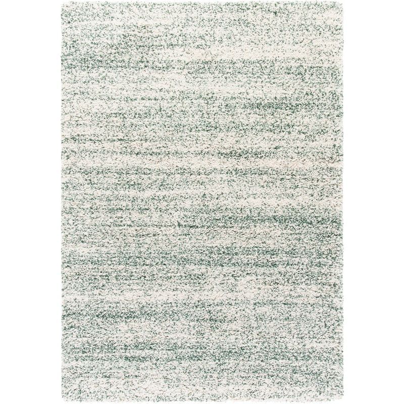 Ivory and Green Rectangular Shag Area Rug