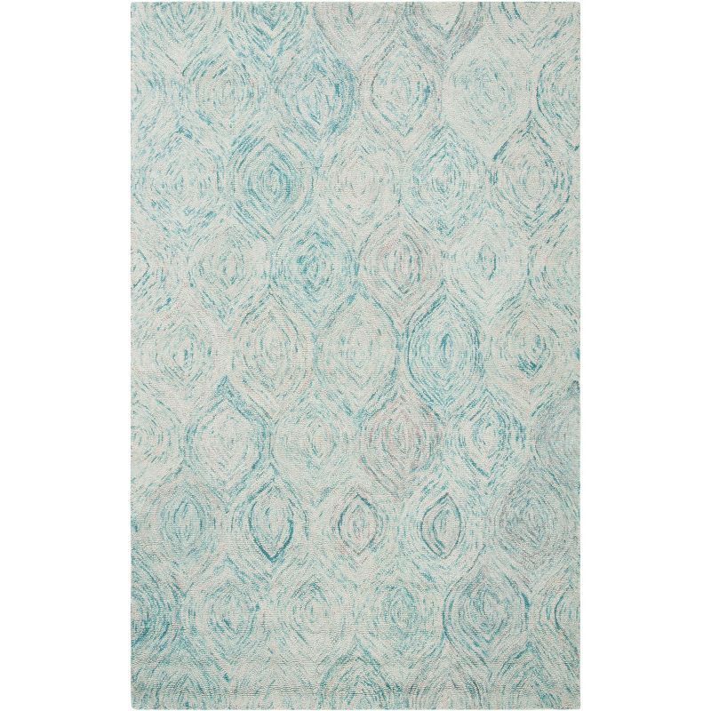 Ivory and Sea Blue Hand-Tufted Wool Area Rug, 5' x 8'