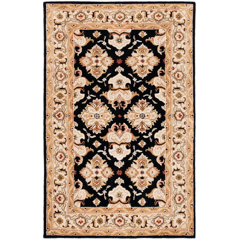 Hand-Tufted Black and Ivory Wool Oval Area Rug