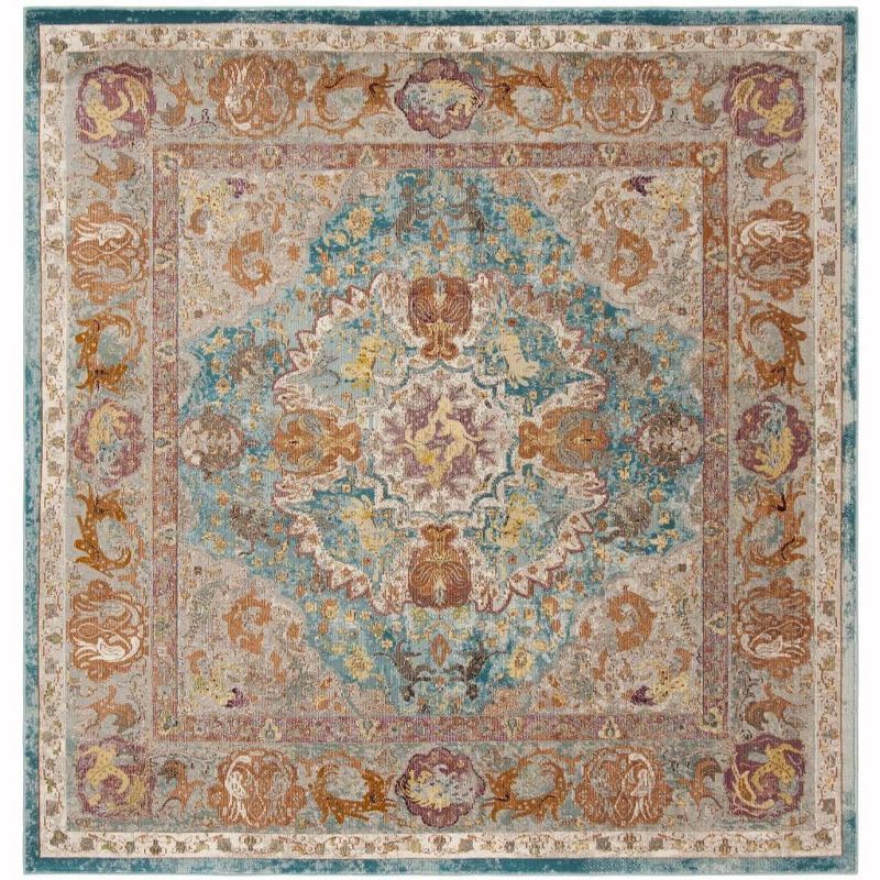 Aria 6'5" Square Blue Synthetic Easy Care Area Rug