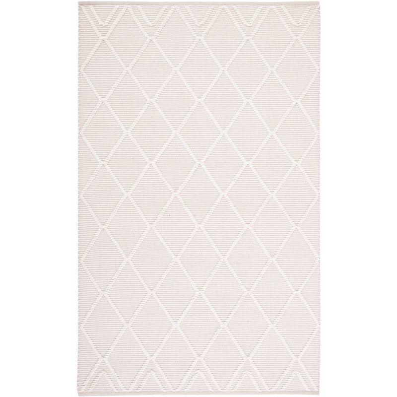 Ivory Geometric Handwoven Wool and Cotton Area Rug, 8' x 10'