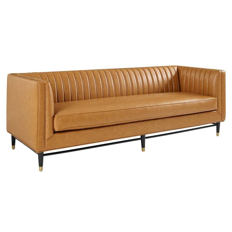 Devote Channel Tufted Vegan Leather Sofa in Tan