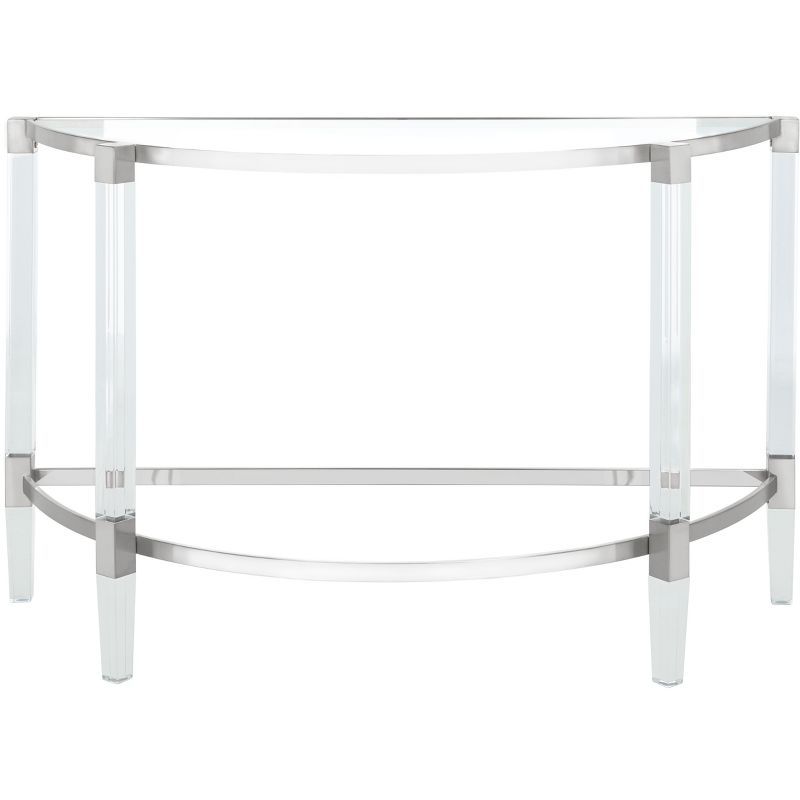 Elegant Demilune Silver Console Table with Acrylic Legs and Storage