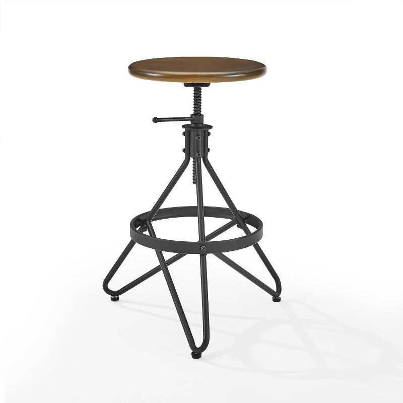 Kalen Adjustable Brown and Black Metal Swivel Barstool