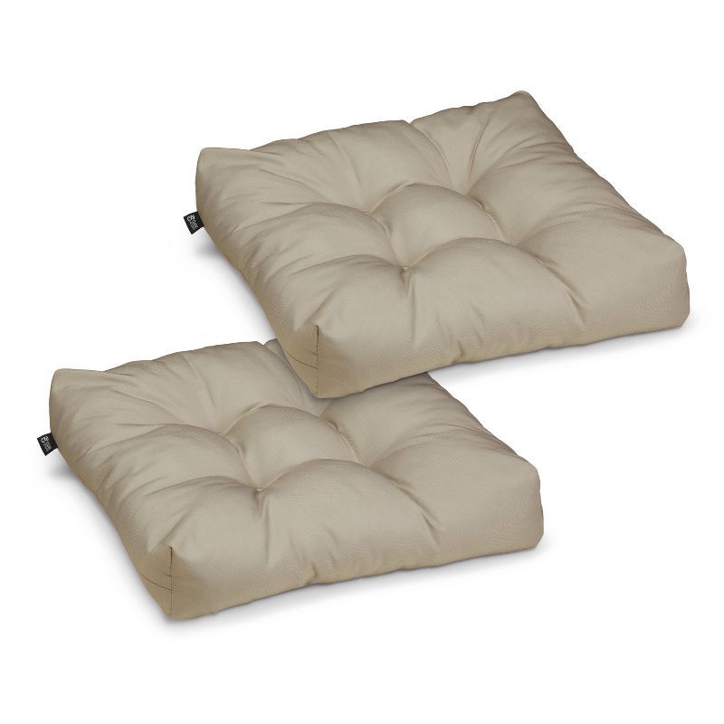 Khaki Water-Resistant Polyester Square Patio Seat Cushions, 19 x 19 x 5 Inch, 2-Pack