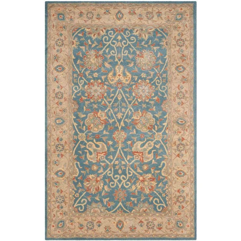 Elegant Antiquity Blue Wool 4' x 6' Hand-Tufted Area Rug