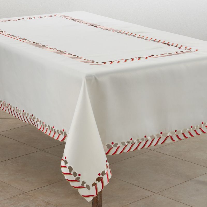 Ivory Candy Cane Border Christmas Tablecloth 65" x 104"