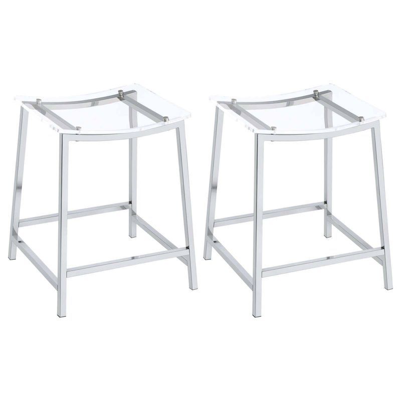 Jovani 24" Clear Acrylic and Chrome Backless Counter Stools, Set of 2