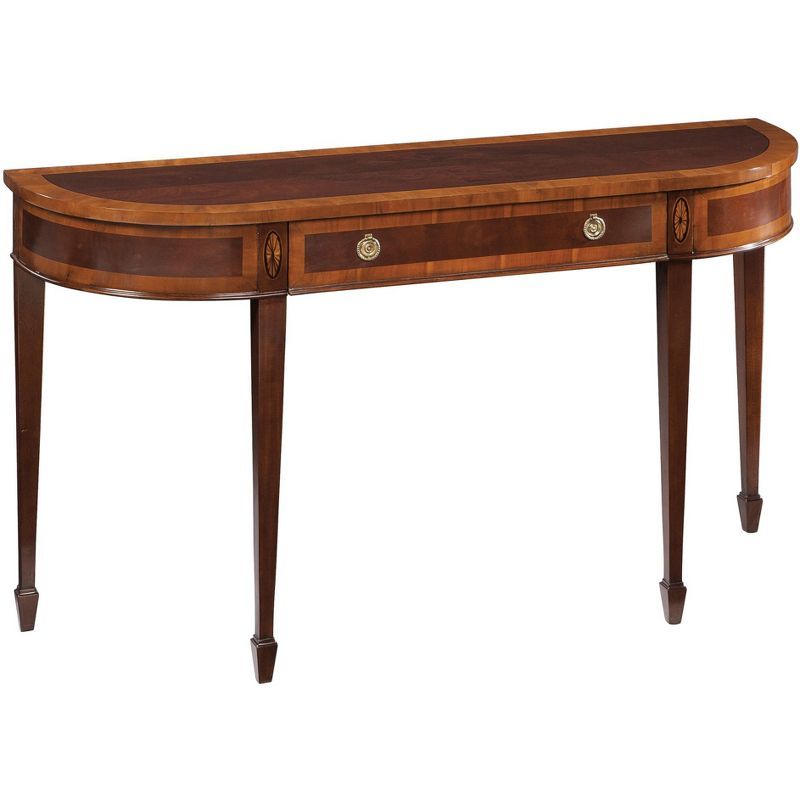 Mahogany Brown Demilune Console Table with Storage